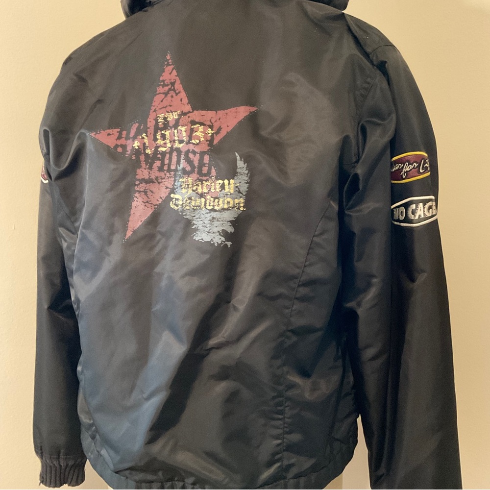 Harley 06' Reversible heavy duty nylon/sweater hooded bomber Jacket-Womans large